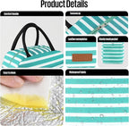 Lunch Bag Women/Men Lunch Box Women/Men (Baby blue+White Stripes)