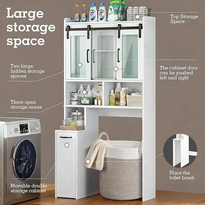 Extendable Rolling Drawer-Style Toilet Storage Cabinet. Conveniently Mobile. Sliding Storage Doors. Adjustable Shelving. Compact Bathroom Storage. Toilet Paper Holder. Bathroom, Toilet, Laundry Room