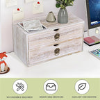 Wood Desk Organizer, Vintage Brown Wooden Desktop Organizer with Drawer, Tabletop Storage Organization Box for Countertop, Home Office Supplies, Bills, 13.3 x 6.5 x 7 Inches(2 Drawer)