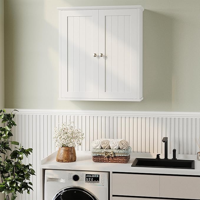 Meilocar Bathroom Wall Cabinet, Bathroom Cabinet Wall Mount, Over The Toilet Space Saver Storage Cabinets, White Medicine Cabinets with 2 Doors