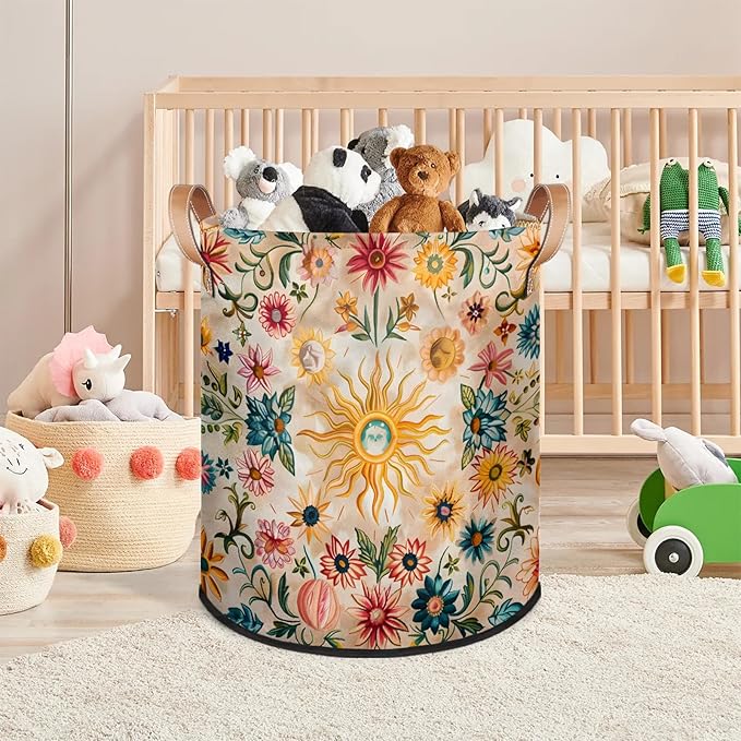 TropicalLife Collapsible Laundry Basket Large Laundry Hamper Waterproof Storage Bins with Leather Handles Clothes Nursery Hampers (Multicolored 3)