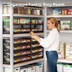iSPECLE Extendable Can Organizer for Pantry, Adjustable Width Can Storage Organizer for 48 Cans, Heavy Duty Auto Rolling Dispenser Rack, Stackable Metal Shelf Holder for Soup Spices Snacks, Black