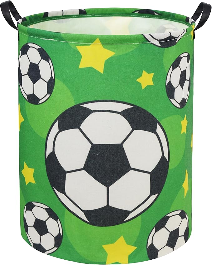 Soccer Kids Laundry Basket Baby Hamper Soccer Toy Storage Bin for Boys Room Decor Baby Nursery Hamper Gift Baskets for Bedroom Bathroom(Green Soccer)