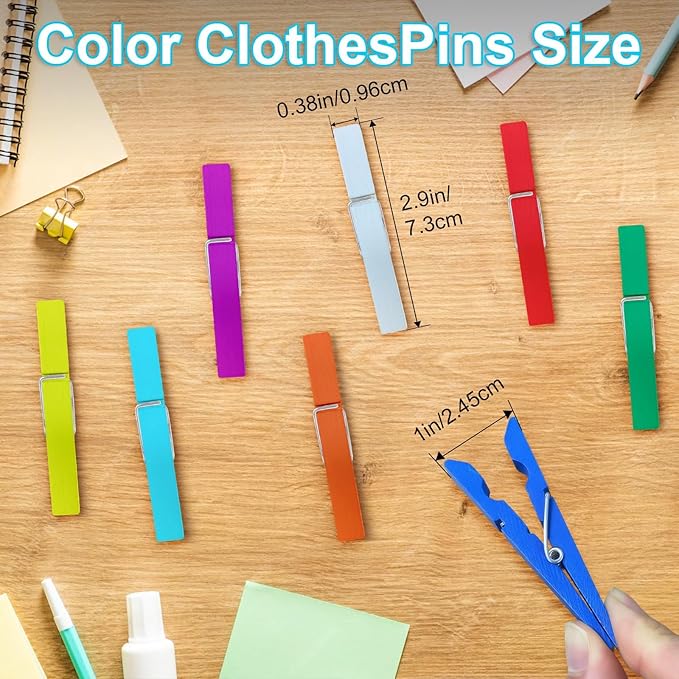 80 Pcs Wooden Colored Clothespins - 2.9 Inch Colorful Decorative Clothespins for Photo Walls, Classroom Teaching & DIY Crafts, 10 Colors 8 Pcs Each