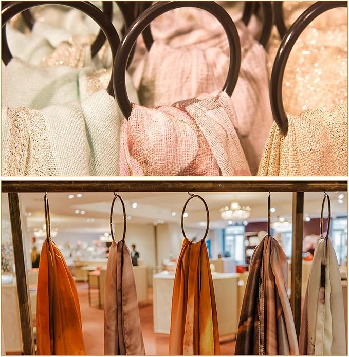 uxcell 2Pcs 4 Inch Scarf Ring Hanger Scarf Organizer Holder Wood Circle Closet Storage Hanging Hook for Belt Tie Scarf, 15cm Length Hook (Gold)