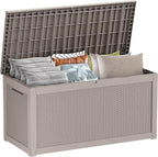320 Gallon Outdoor Deck Box,Waterproof Resin Outdoor Storage Boxes, Outside Storage Lockable Container for Garden Tools,Indooor Cushions,Accessories (Grey)