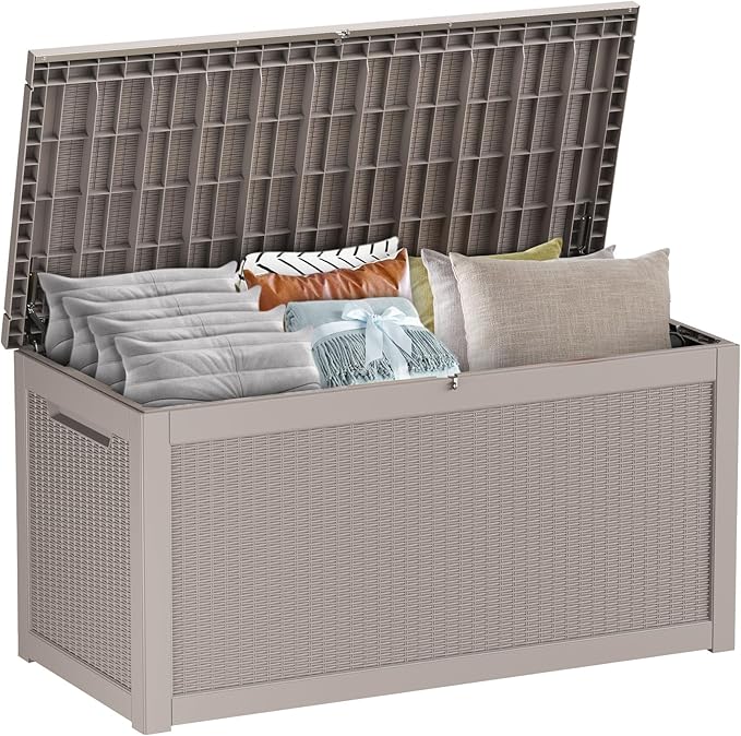 267 Gallon Deck Box Large Outdoor Storage Box Waterproof for Patio Furniture,Outdoor Cushions,Garden Tools and Pool Supplies,Weatherproof(Grey,267Gallon)