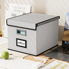 Huolewa File Organizer Box with Lid, Collapsible File Folder Organizer for Office Document Storage, Filing Box with Plastic Slide for Letter Size Hanging File Folders(1 Pack, Light Grey)