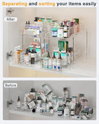 Under Sink Organizer, Bathroom Organizers and Storage, 2 Tier Multi-Use Pull Out Cabinet Organizer with Hang Hooks and Cups (transparent, 2 Pack)