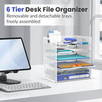 Daltack 6 Tier Paper Organizer for Desk, Paper Letter Tray Organizer for Desks, Mesh Desk File Organizers with Handle for Office, Home, School, White, 2 Pack