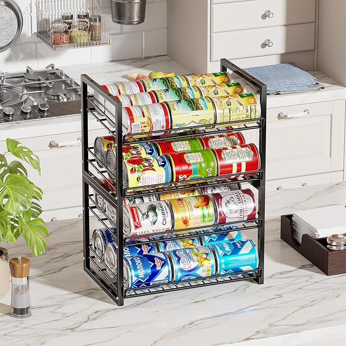 SUFAUY Stackable Can Rack Organizer for Pantry, 2 Tier Soda Canned Food Storage Holds Up to 60 Cans, Steel Square Frame Shelves for Storage, 2 Pack
