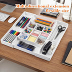 2 Pcs Large Expandable Acrylic Drawer Organizers, Grid Adjustable Drawer, Dividers Organizer for Desk, Makeup, Jewelry, Office, Kitchen Supplies (White,13 Compartments)