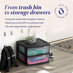 HOMZ 2-Pack 2-Drawer Storage Cart, Clear Plastic Drawers, 14.25" Wide Medium, Black Frame - Organizing Drawer Containers for Home, Bathroom, Bedroom, Office, and Classroom