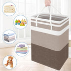 BlissTotes 3-Pack Laundry Basket, Freestanding＆Waterproof Laundry Hamper, Collapsible Tall Clothes Hamper with Easy Carry Handles for Clothes, Towels in the Family and Dorm,Gradient Khaki,88L