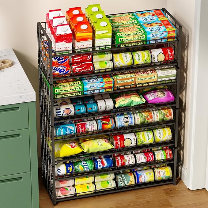 2-Pack Stackable Can Rack Organizer for Pantry, Stable Extra Long Storage for Kitchen Cabinet Cupboard, Rolling Can Holders for Canned Food, Dispenser for Snacks and Canned Soda