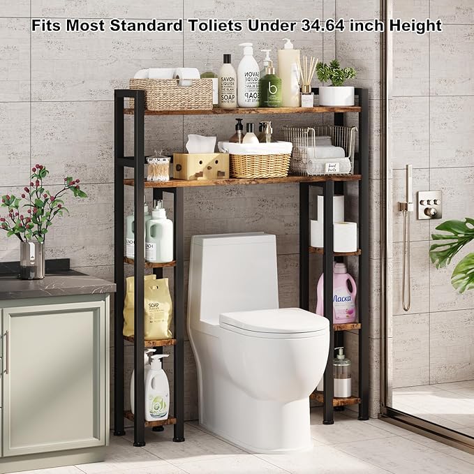 Homeiju Over The Toilet Storage Cabinet with Toilet Paper Holder Stand, 35.5'' Wide Freestanding Bathroom Organizer Space-Saving Toilet Rack for Bathroom, Restroom, Laundry, Rustic Brown