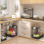 2 Packs Under Sink Organizer, Height Adjustable 2 Tier Under Kitchen Sink Organizer, Multi-Purpose Storage Shelf for Kitchen Bathroom Cabinet (Black, Extra Large)