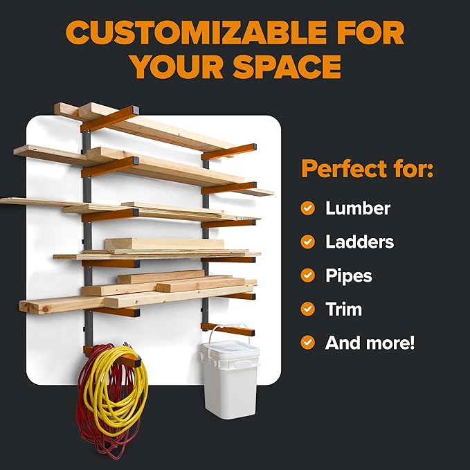 Bora Wood Organizer and Lumber Storage Rack with 6-Level Wall Storage Racks – Indoor and Outdoor Use, In Orange PBR-001