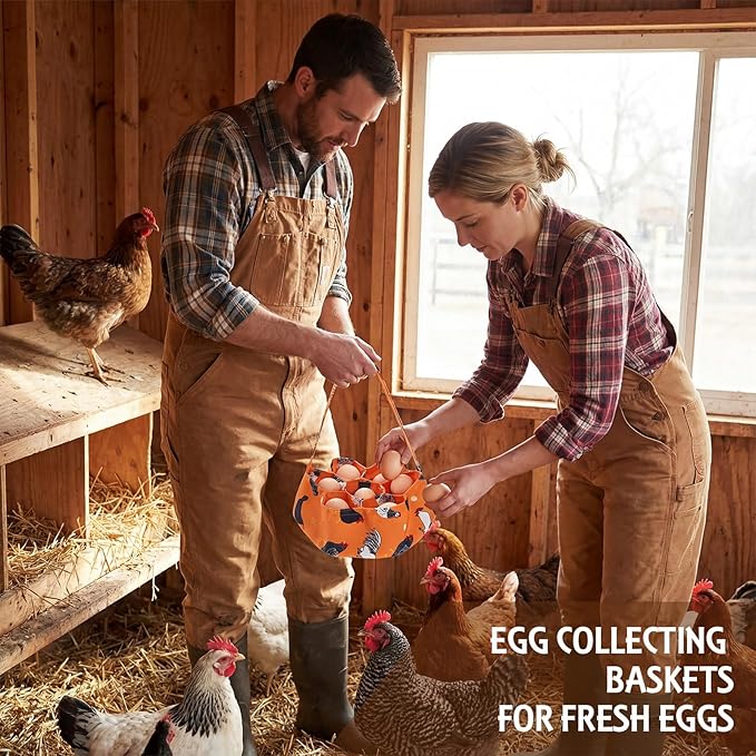 Sweetude 2 Pieces Egg Basket Mini Egg Collecting Bags Gathering Basket with 7 Pouches for Easter Farmhouse Chicken Hen Duck Goose Housewife Garden Transporting Storage, 8 x 2.6 Inch (Orange)