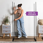 HOLDN’ STORAGE Portable Wardrobe Closet - 50 lb Capacity, Internal Heavy Duty Metal Rod, Zipper & Clear Window, Durable Clothes Organizer, Tool-Free Easy Assembly, Black Canvas Cover