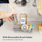 SWTYMIKI Sink Caddy Sponge Holder - Kitchen Sink Organizer with High Brush Holder for Countertop to Hold Dish Soaps and Sponges, Stainless Steel, Gray