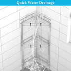 3 Tier Floor Standing Corner Shower Caddy Organizer Shelf with Hooks, Bathroom Shelves Stand Rack, Gray