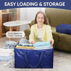 TICONN 2 Pack Extra Large Moving Bags Heavy Duty with Zippers & Carrying Handles, Durable Storage Bags Moving Boxes for Closet Organizers and Storage (2 Pack, Navy)