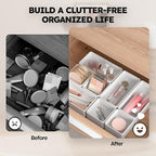 8 Pack Stackable Drawer Organizer Trays, Plastic Shallow Storage Bins for Bathroom Vanity, Desk Drawer, Kitchen, Makeup Organization, White (4M+4S)