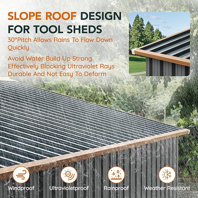10×8FT Metal Shed & Outdoor Storage Shed with Floor Frame,Steel Tool Multi-used Shed with Vents,Lockable Doors,Window,Compact Tool Shed for Backyard, Patio, Lawn and Garden Various Storage(Matte Gray)