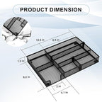 Desk Drawer Organizer, 2 Pack Junk Drawer Organizer Tray with 2 Adjustable Compartments, Desktop Metal Mesh Office Desk Organizer, Multifunction Pen Organizer Set for Office School Makeup Supplies (2)