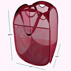 Strong Mesh Pop-up Laundry Hamper, Quality Laundry Basket with Durable Handles Solid Bottom High Carbon Steel Frame, Easy to Open and Fold Flat for Storage (Red)