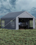 GarveeLife 12x20 ft Portable Garage, Car Port with 200 g PE Tarp Cover, with Front & Rear Roll-Up Doors and 4 Windows, for Temporary Paint Booth, Boats&Pickups Shed, and Event Shelter, Gray