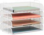 Mind Reader Stackable Paper Tray, Desktop Organizer, File Storage, Office, Metal Mesh, 4 Pcs., White