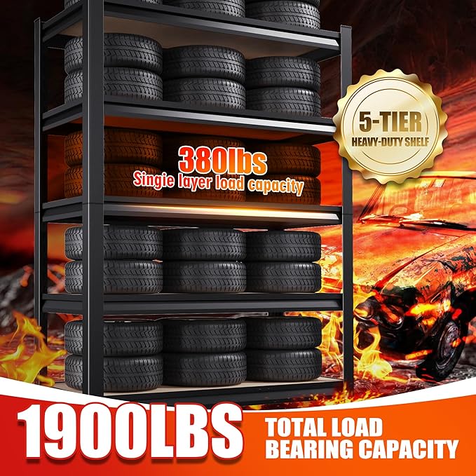 71"Hx28"Wx12"D Garage Shelving-5 Tier Garage Storage Shelves,Adjustable Heavy Duty Metal Shelving Unit and Storage Large Rack,Utility Steel Shelf For Warehouse Industrial Pantry Basement Organizers