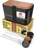 Umami Premium Lunch Box Containers w/ 4 Utensils, 2 Sauce Jars, Nestable Space-Saving Bento Box Adult, 100% Leakproof, Microwavable Lunch Containers for Adults, Cherry Black, 50 oz