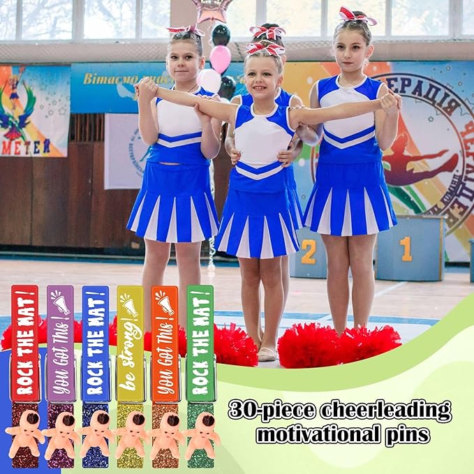 Kigeli 30 Pcs Spirit Clips Cheer Pins Cheerleader Gifts Clothes Pins for Backpacks Competition Glittered for Team Cheer Gifts Stuff Supplies Party Favors Accessories Bulk(Multicolor,Mini Babies)