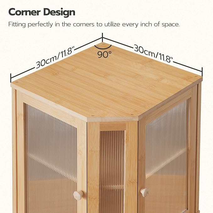 HOOBRO Bamboo Bread Box, Kitchen Countertop Corner Bread Box, Large Capacity 2-Tier Bread Container, Bread Storage Container with Dual Rippled Acrylic Doors, for Kitchen Food Storage, Natural YL12MB01