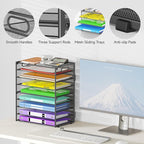 9 Tier Paper Organizer with Handle, Large Capacity Desk Organizer Mesh Paper Letter Tray File Folder Document Sorter for Classroom and Office Accessories Organization- Grey (2 Pack)