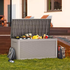 320 Gallon Outdoor Deck Box,Waterproof Resin Outdoor Storage Boxes, Outside Storage Lockable Container for Garden Tools,Indooor Cushions,Accessories (Grey)