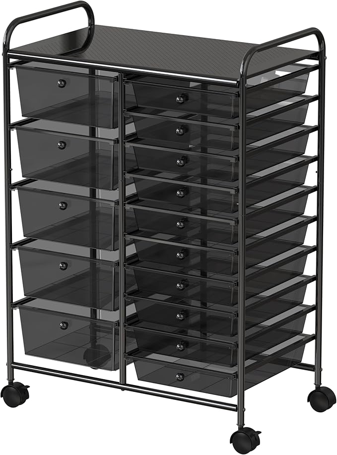 Simple Houseware Utility Cart with 15 Drawers Rolling Storage Art Craft Organizer, Black