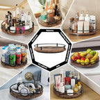 Lazy Susan Organizer：9 Inch Rotating Spice Rack for Kitchen Countertop Round Wooden Turntable Holder for Cabinet, Dining Table, Cupboard Storage – Black