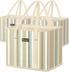 BALEINE 3Pk Reusable Grocery Bags, Foldable Shopping Bags for Groceries with Reinforced Bottom & Handles (Color Stripe)