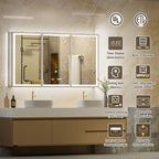 48x30 Lighted Medicine Cabinet with Mirror, Beveled Brushed Nickel Framed Surface or Recessed Fogless Dimmable LED Medicine Cabinet with Outlet, Time Display and Sensor Inner Light