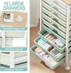 Rolling Cart with Drawers,10 Drawer Rolling Cart,Storage Cart,Utility Cart,Teacher Cart for Classroom Storage,Craft Cart with Wheels and Wooden Tabletop,Green