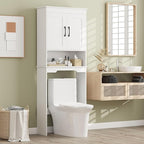 Tangkula Over The Toilet Storage Cabinet, Bathroom Space Saver Organizer with Dual Doors, Open Shelf, 5-Level Adjustable Inner Shelf, Bathroom Cabinet Above Toilet for Restroom, Laundry (White)