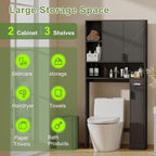 GOODONE Black Over The Toilet Storage Cabinet - with 3 Doors and Toilet Paper Holder Stand, FreeStanding, for Bathroom, Restroom, Laundry