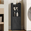 Bathroom Storage Cabinet, Small Farmhouse Corner Floor Cabinet with Door and Shelves, Narrow Toilet Paper Holder Stand, Bathroom Organizer with Adjustable Shelf, for Small Spaces, Black
