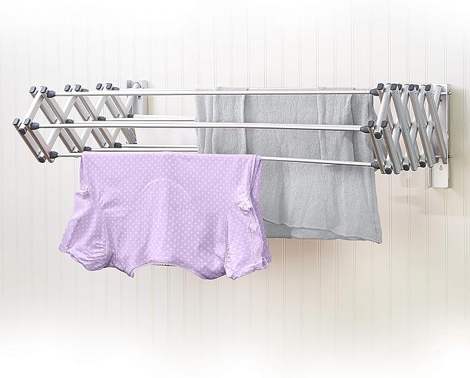 Aluminum 27" Collapsible Wall Mounted Clothes Drying Rack, Space Saver, Easy Storage, Retractable