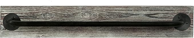 MyGift Bathroom Towel Rack, Hand Towel Holder Wall Mounted, Industrial Fixtures Hanging Towel Bar, Farmhouse Bathroom Decor, Rustic Torched Solid Wood with Realistic Metal Pipe