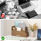 Bamboo Desktop Organizer with Drawer,Bill & Mail Organizer for Office Desk, Wall Mounted and Countertop Mail Sorter,Workspace Storage Accessories Organizer for File Letter （Brown）